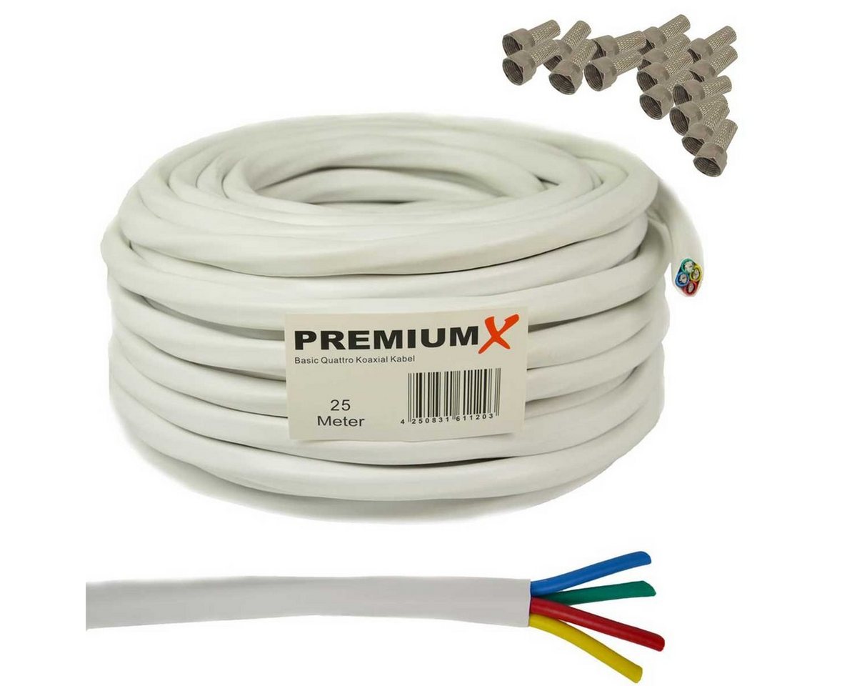 PremiumX 25m Basic Quattro Quad Koaxial SAT Kabel 90dB Weiß 16x F-Stecker SAT-Kabel PremiumX 25m Basic Quattro Quad Koaxial SAT Kabel 90dB Weiß 16x F-Stecker SAT-Kabel von PremiumX