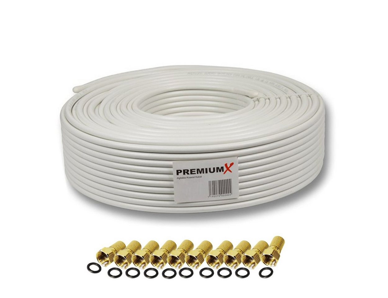 PremiumX 25m DELUXE PRO Koaxialkabel 135dB 5-Fach reines Kupfer 10x F-Stecker SAT-Kabel von PremiumX