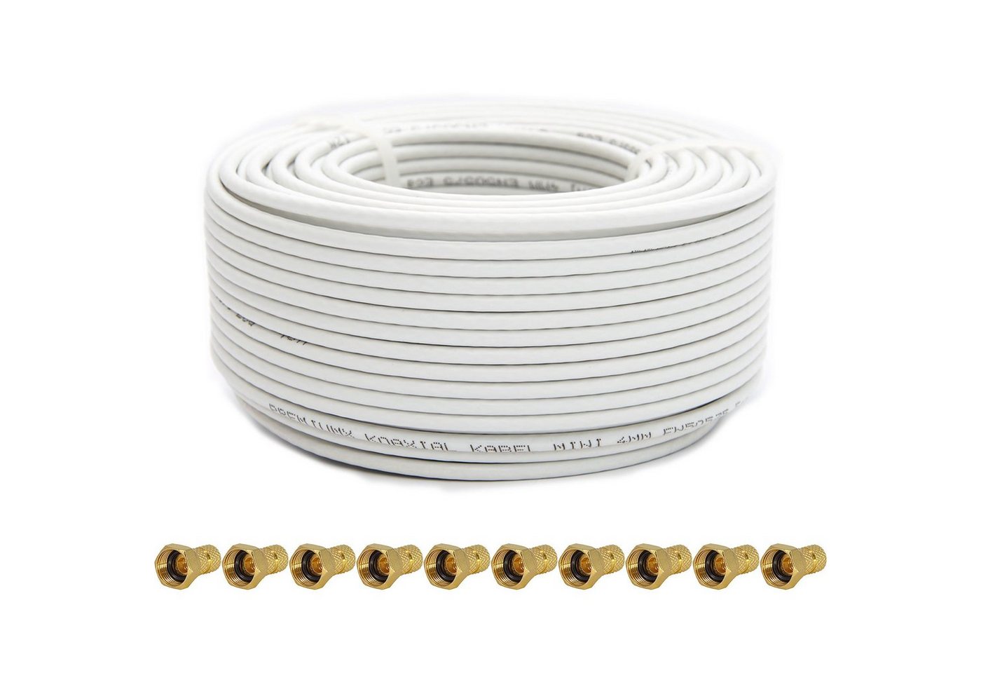 PremiumX 25m Mini Koaxial Sat Kabel 4mm Weiß Koax 2-fach 10x F-Stecker TV-Kabel von PremiumX