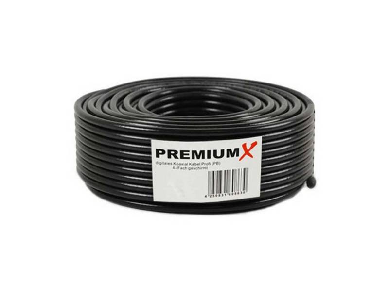 PremiumX 25m PROFI Koaxialkabel Schwarz 135dB 4-fach geschirmt REINES KUPFER TV-Kabel von PremiumX