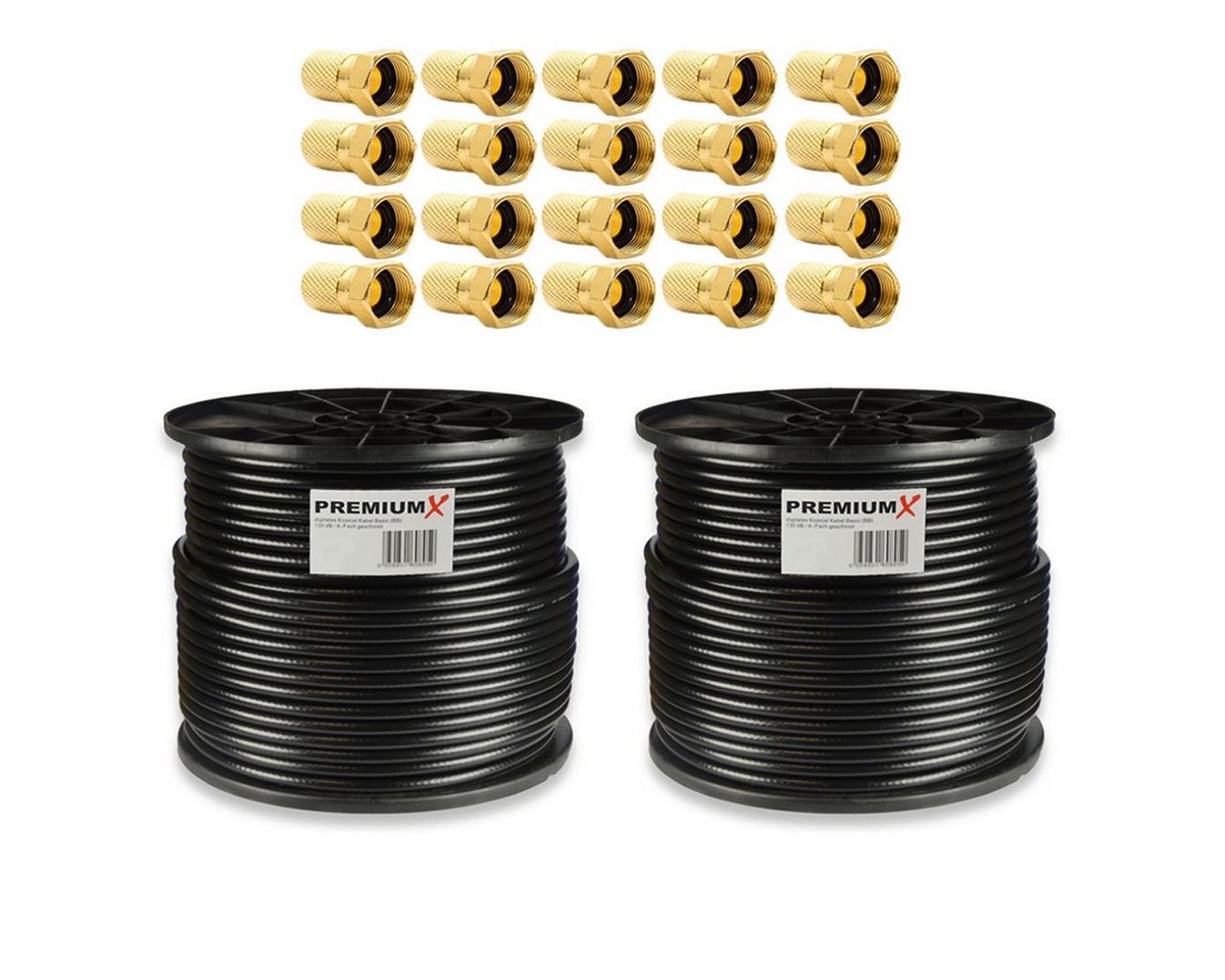 PremiumX 2x 100m BASIC Koaxialkabel 135dB 4-fach SAT Koax Kabel 20x F-Stecker SAT-Kabel PremiumX 2x 100m BASIC Koaxialkabel 135dB 4-fach SAT Koax Kabel 20x F-Stecker SAT-Kabel von PremiumX