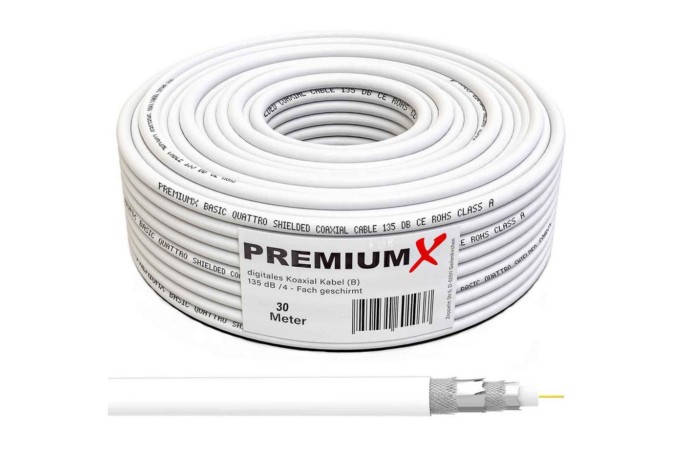 PremiumX 30m BASIC Koaxialkabel 135dB 4-fach CCS SAT Kabel Antennenkabel TV-Kabel von PremiumX