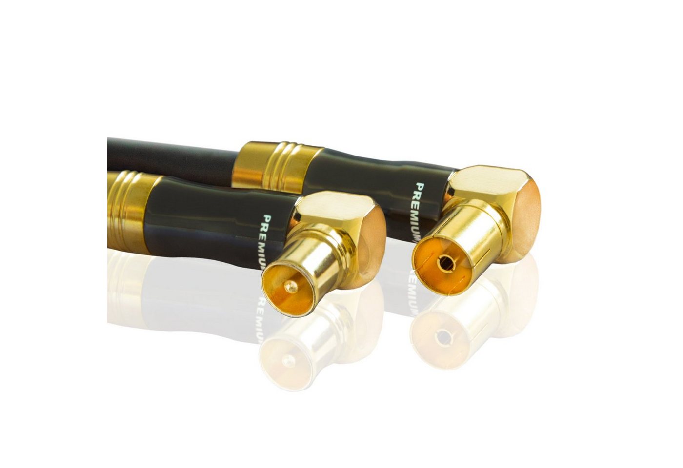 PremiumX 3m Gold-Line TV Antennenkabel Schwarz Anschluss IEC Stecker Buchse 90° TV-Kabel von PremiumX