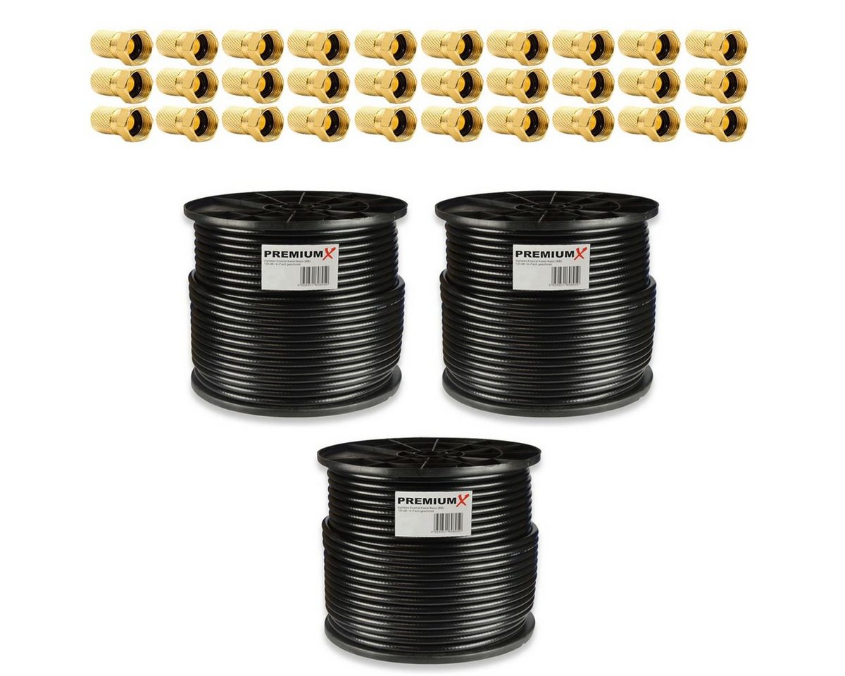 PremiumX 3x 100m BASIC Koaxialkabel 135dB 4-fach SAT Koax Kabel 30x F-Stecker SAT-Kabel PremiumX 3x 100m BASIC Koaxialkabel 135dB 4-fach SAT Koax Kabel 30x F-Stecker SAT-Kabel von PremiumX