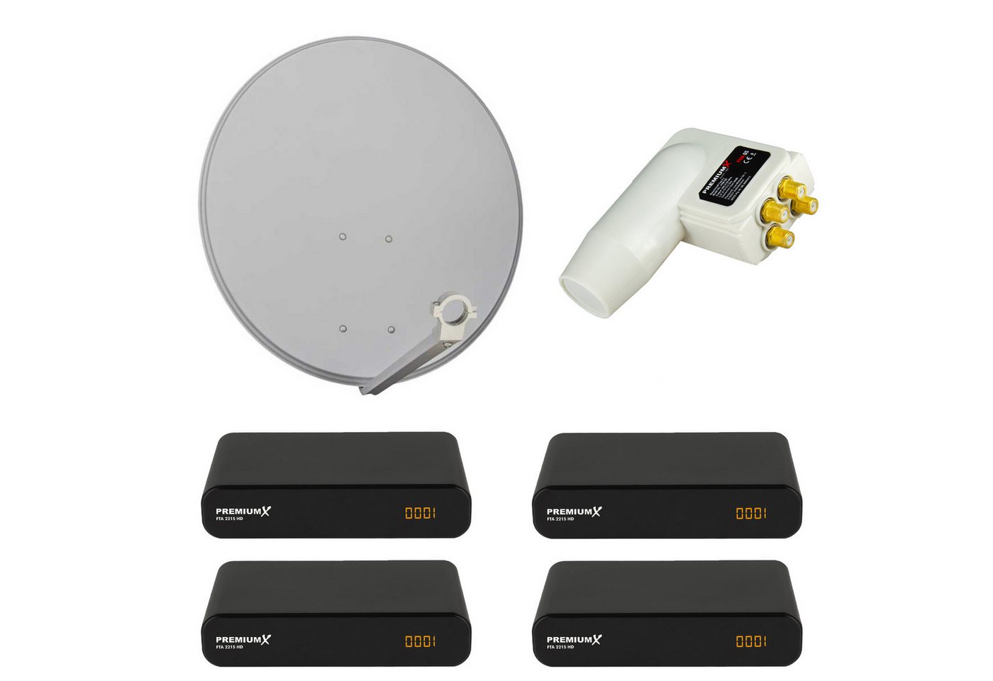 PremiumX 4 Teilnehmer SAT Anlage 80cm Antenne Hellgrau Quad LNB 4x Receiver SAT-Antenne PremiumX 4 Teilnehmer SAT Anlage 80cm Antenne Hellgrau Quad LNB 4x Receiver SAT-Antenne von PremiumX