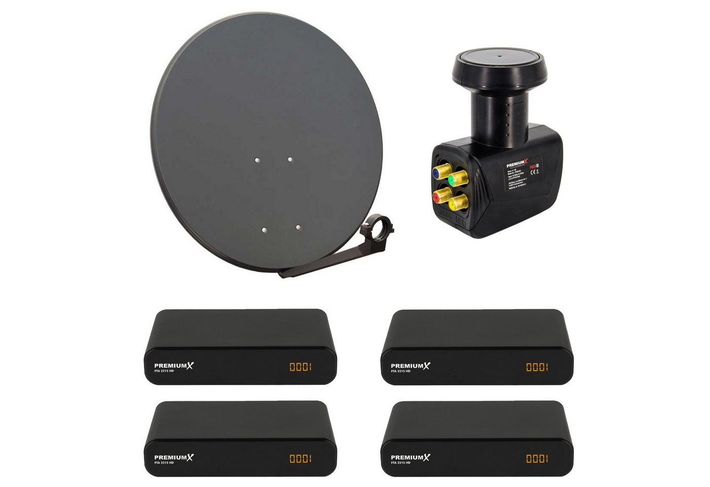 PremiumX 4 Teilnehmer SAT Anlage 80cm Antenne Quad LNB 4x TV Receiver SAT-Antenne von PremiumX