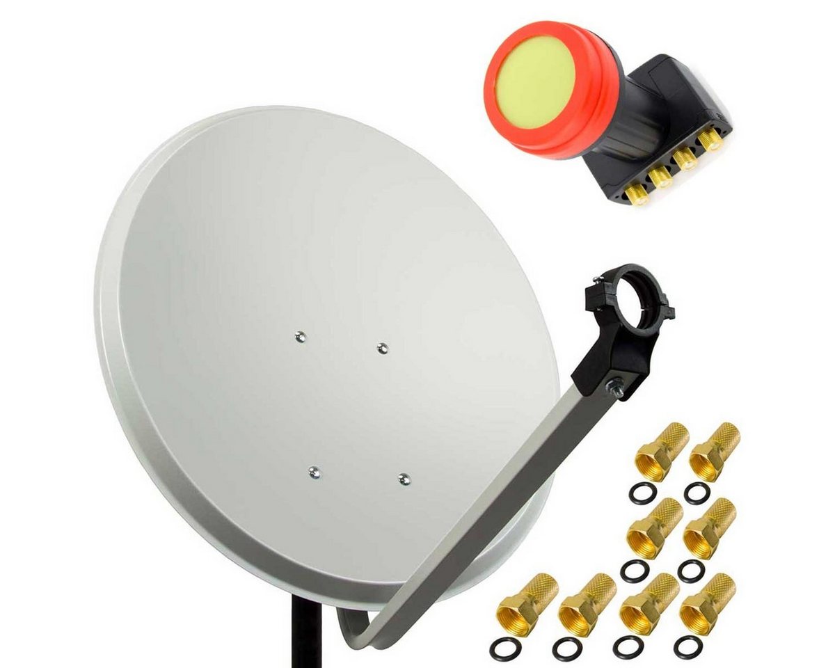 PremiumX 45cm Satellitenschüssel Stahl Hellgrau PX-SUN Quad LNB 8 Stecker SAT-Antenne von PremiumX