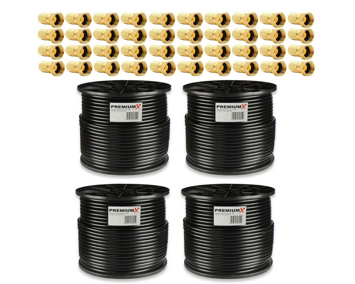 PremiumX 4x 100m BASIC Koaxialkabel 135dB 4-fach SAT Koax Kabel 40x F-Stecker SAT-Kabel PremiumX 4x 100m BASIC Koaxialkabel 135dB 4-fach SAT Koax Kabel 40x F-Stecker SAT-Kabel von PremiumX