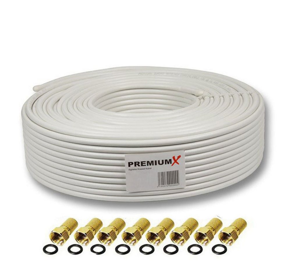 PremiumX 50 Meter Sat Koaxial Kabel 135 dB 5-fach Kupfer-Stahl 8x F-Stecker SAT-Kabel PremiumX 50 Meter Sat Koaxial Kabel 135 dB 5-fach Kupfer-Stahl 8x F-Stecker SAT-Kabel von PremiumX