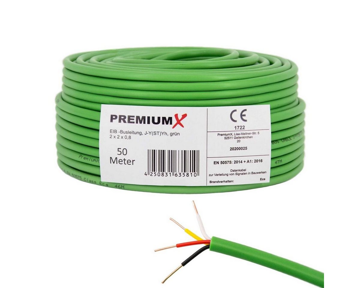 PremiumX 50 m EIB BUS-Kabel J-Y(ST)Yh 2x2x0,8 Busleitung Fernmeldekabel grün Netzwerkkabel von PremiumX