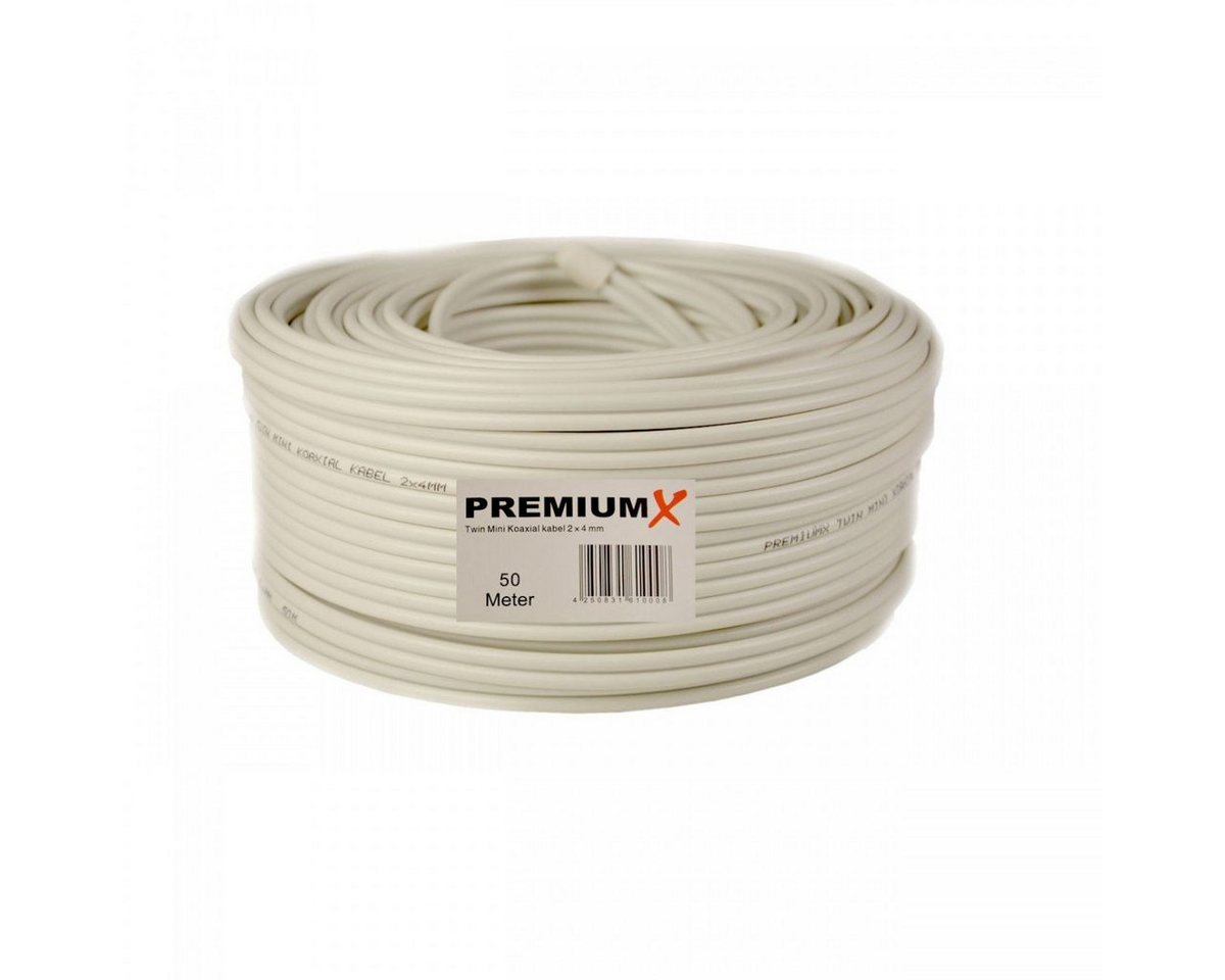 PremiumX 50 m Sat Koax Kabel 90dB Twin Mini 2 x 4mm Weiß Antennenkabel 2-fach TV-Kabel PremiumX 50 m Sat Koax Kabel 90dB Twin Mini 2 x 4mm Weiß Antennenkabel 2-fach TV-Kabel von PremiumX