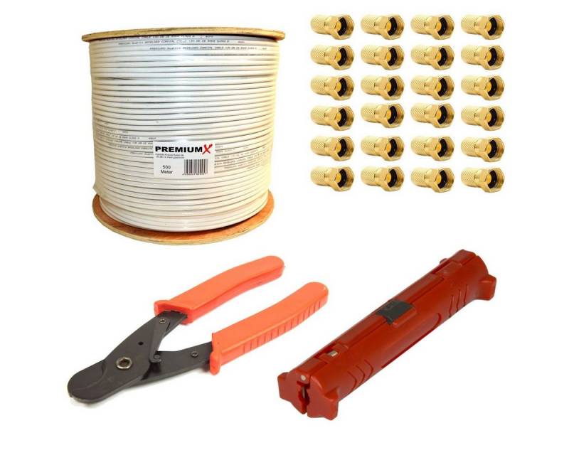 PremiumX 500m BASIC Koaxialkabel 135dB 4-fach SAT Koax Kabel Montage-Set SAT-Kabel von PremiumX