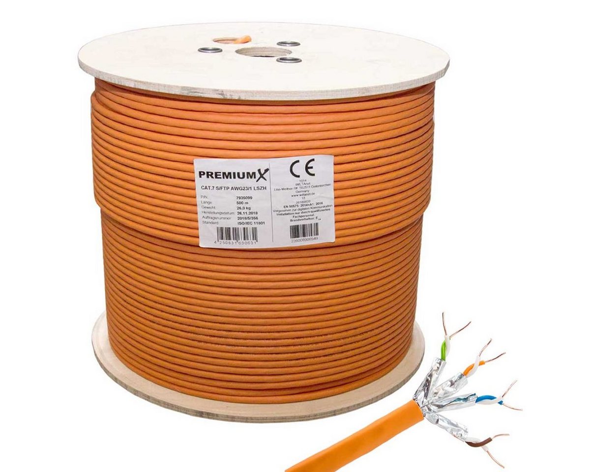 PremiumX 500m CAT 7 Netzwerkkabel Simplex LAN Kabel Ethernet Datenkabel Computer-Kabel von PremiumX