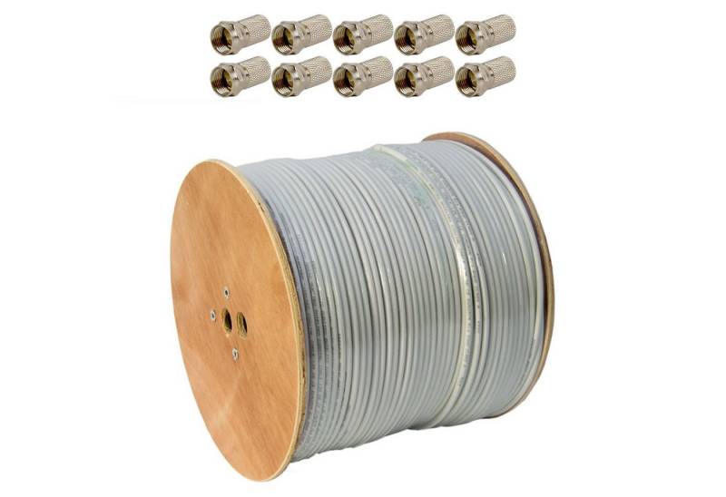 PremiumX 500m Deluxe Pro Koaxialkabel 5-fach Kupfer Antennenkabel 10 F-Stecker SAT-Kabel von PremiumX