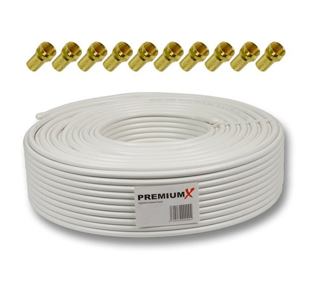 PremiumX 50m BASIC Koaxialkabel 135dB 4-fach SAT Koax Kabel 10x F-Stecker SAT-Kabel von PremiumX