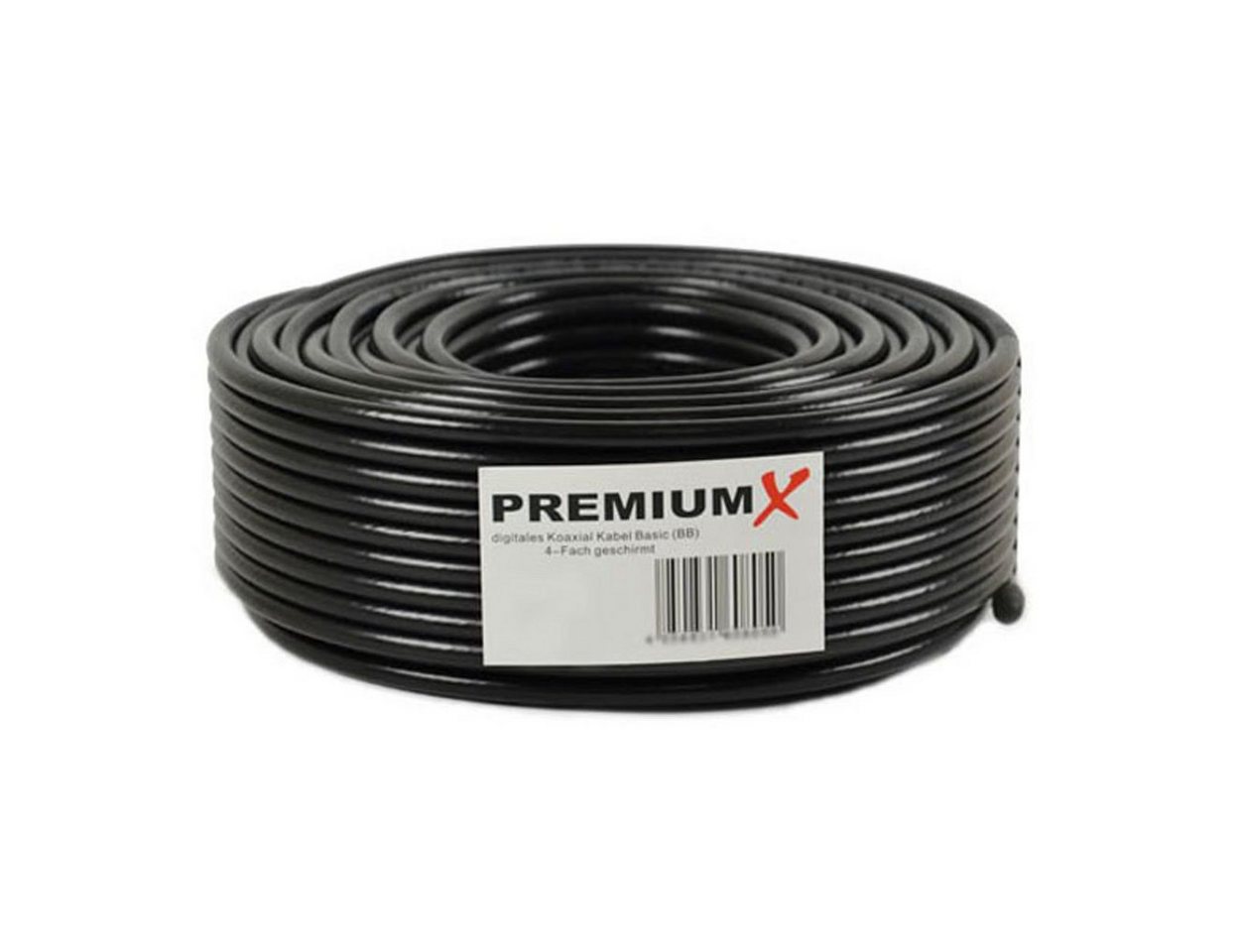 PremiumX 50m BASIC Koaxialkabel schwarz 135dB 4-fach CCS SAT Kabel TV-Kabel von PremiumX