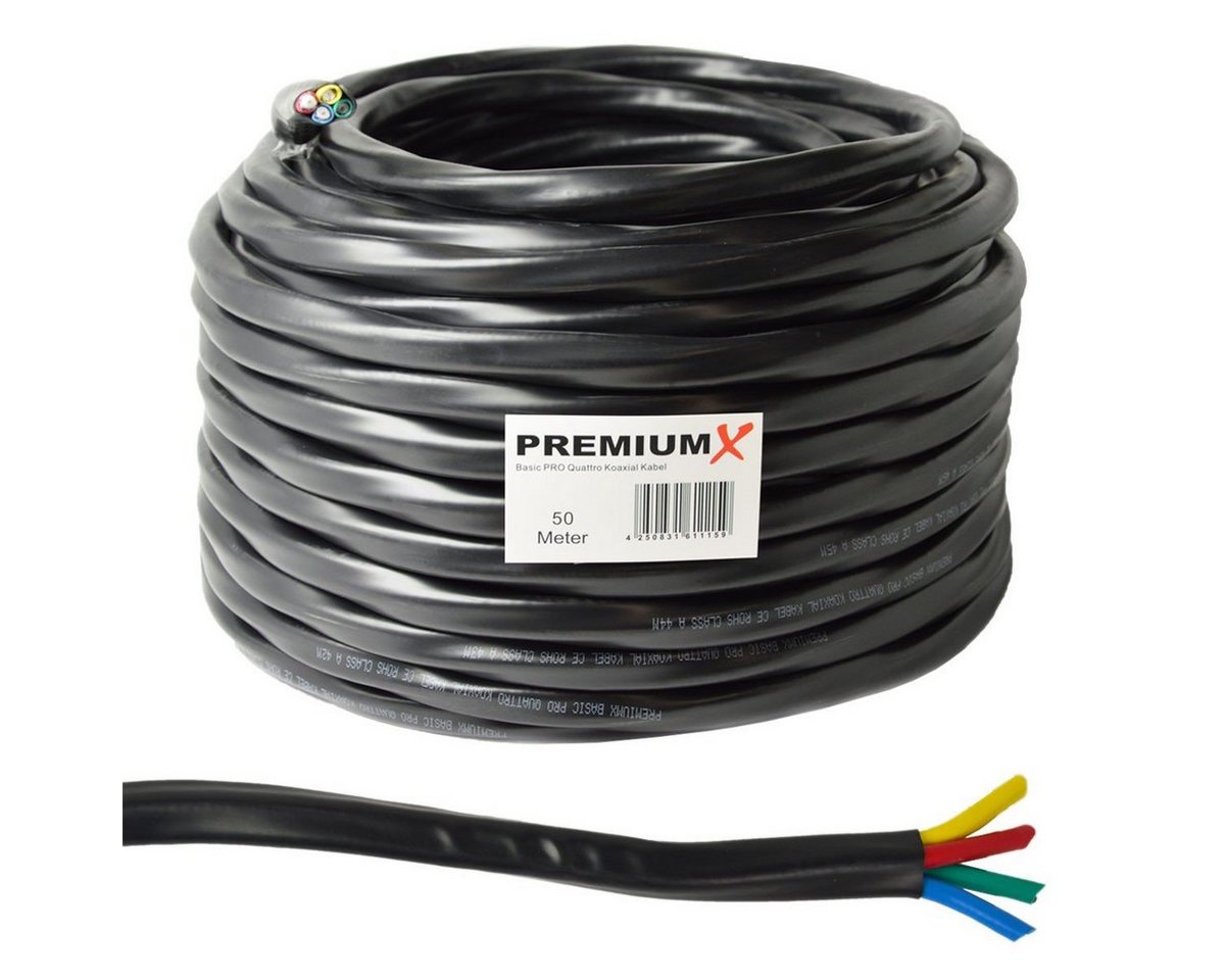 PremiumX 50m Basic PRO Quattro Koaxial SAT Kabel 90dB 2-Fach Schwarz TV-Kabel PremiumX 50m Basic PRO Quattro Koaxial SAT Kabel 90dB 2-Fach Schwarz TV-Kabel von PremiumX