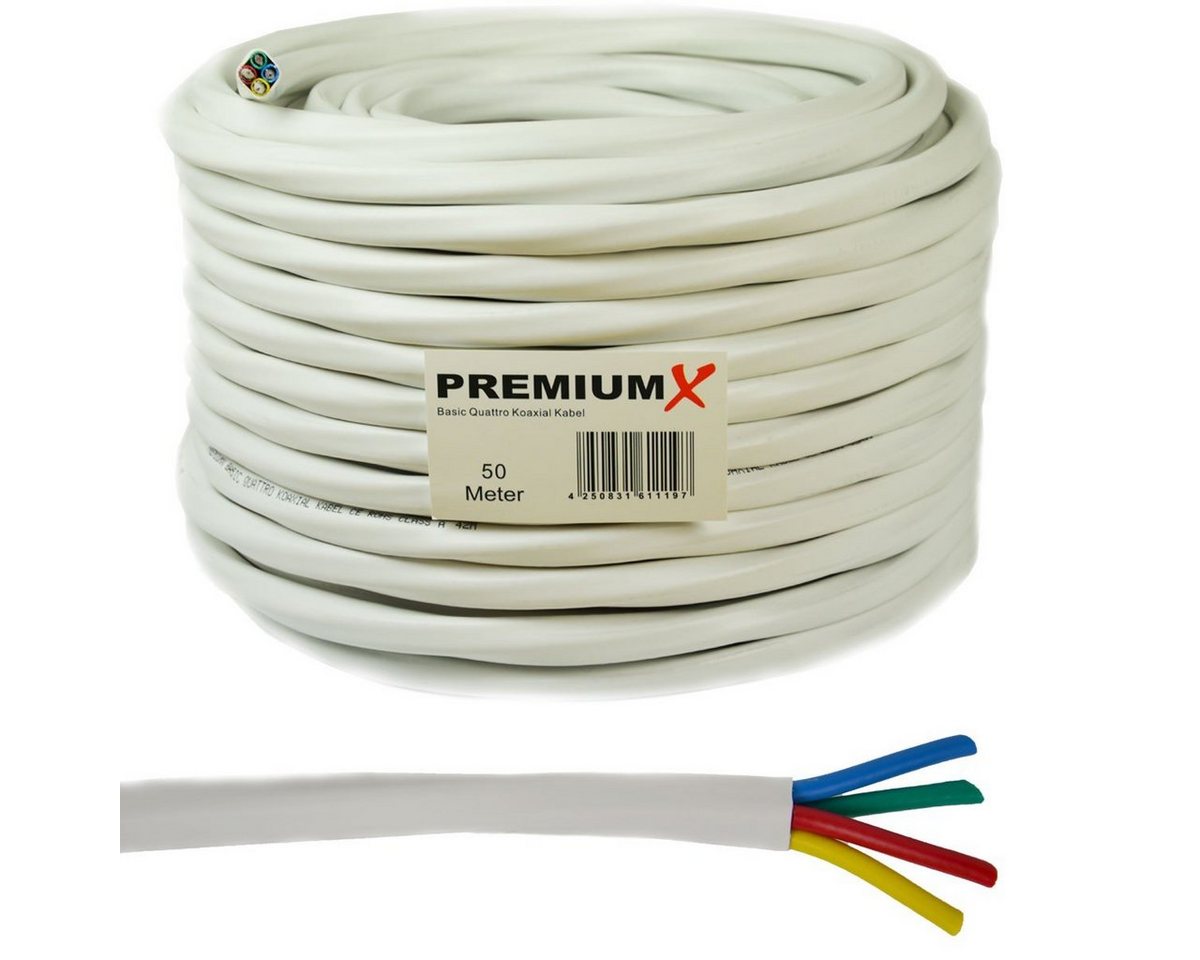 PremiumX 50m Basic Quattro Koaxial SAT Kabel 90dB 2-Fach geschirmt Weiß TV-Kabel PremiumX 50m Basic Quattro Koaxial SAT Kabel 90dB 2-Fach geschirmt Weiß TV-Kabel von PremiumX