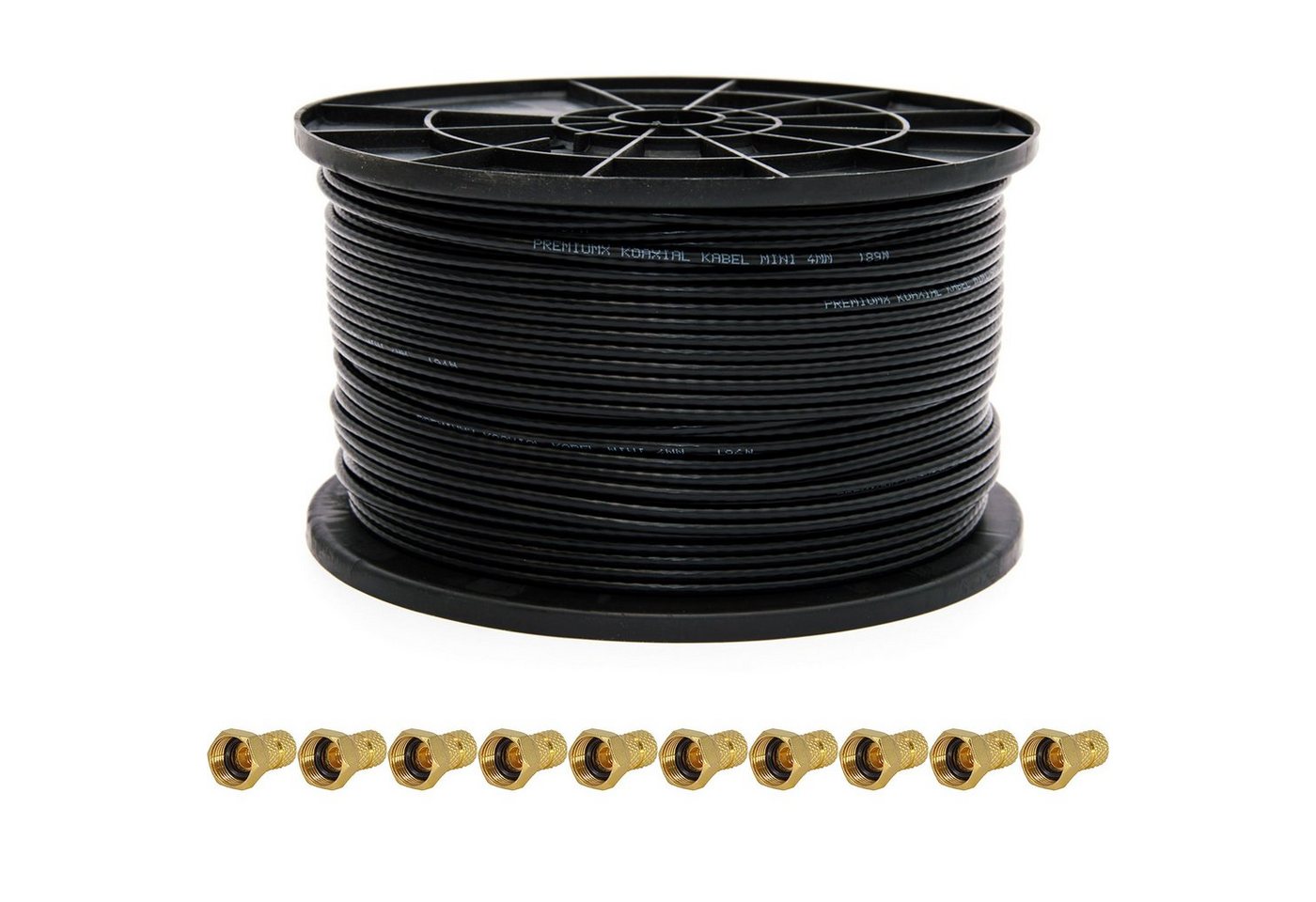 PremiumX 50m Mini Koaxial Sat Kabel 4mm Schwarz Koax 2-fach 10x F-Stecker TV-Kabel PremiumX 50m Mini Koaxial Sat Kabel 4mm Schwarz Koax 2-fach 10x F-Stecker TV-Kabel von PremiumX