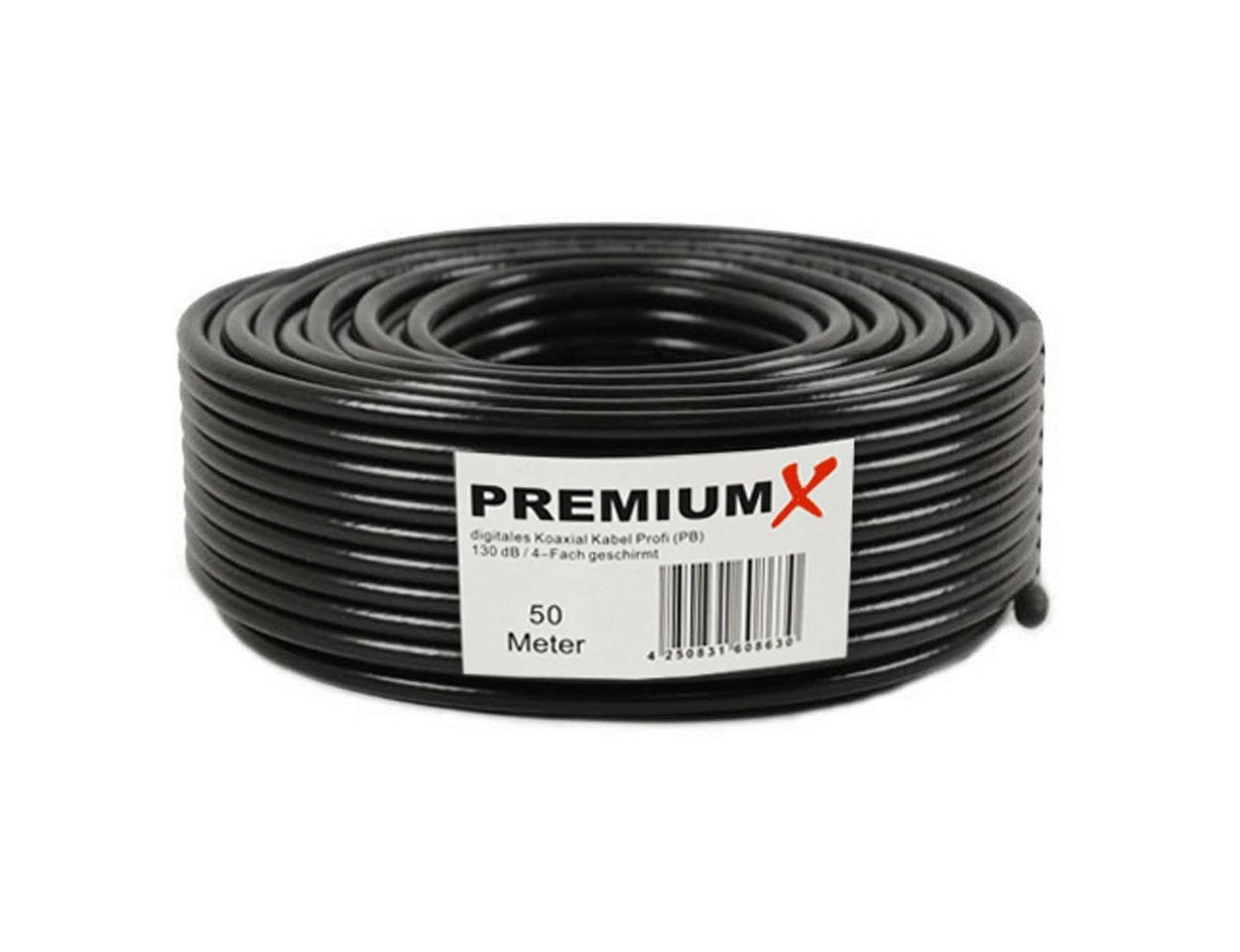 PremiumX 50m PROFI Koaxialkabel Schwarz 130dB 4-fach geschirmt REINES KUPFER TV-Kabel PremiumX 50m PROFI Koaxialkabel Schwarz 130dB 4-fach geschirmt REINES KUPFER TV-Kabel von PremiumX