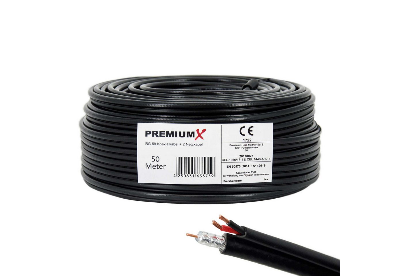 PremiumX 50m RG59 Koaxialkabel + 2 Netzkabel Eca Videobild und Stromversorgung Netzwerkkabel PremiumX 50m RG59 Koaxialkabel + 2 Netzkabel Eca Videobild und Stromversorgung Netzwerkkabel von PremiumX