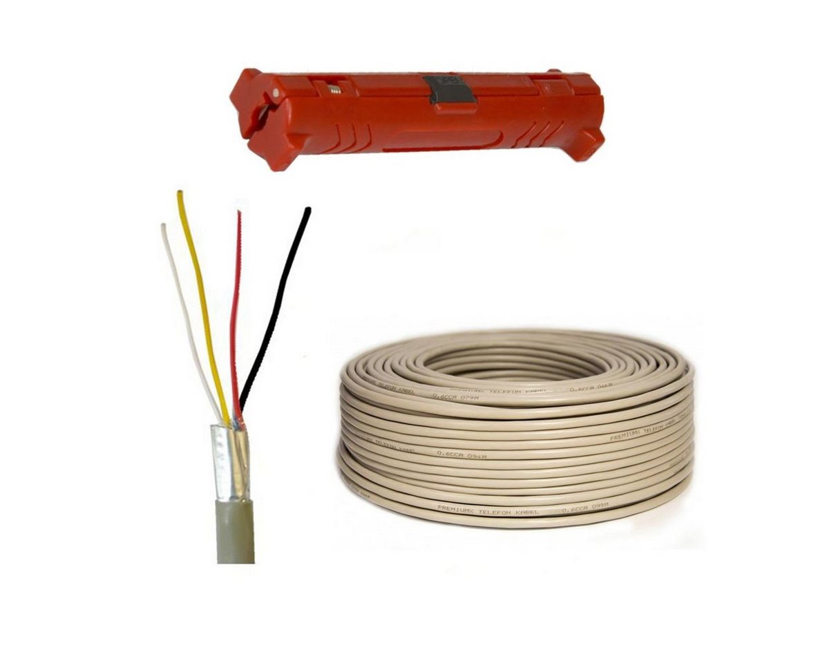 PremiumX 50m Telefonkabel 2x2x0,6mm 4 Adern Telefonleitung + Abisolierer Installationskabel PremiumX 50m Telefonkabel 2x2x0,6mm 4 Adern Telefonleitung + Abisolierer Installationskabel von PremiumX