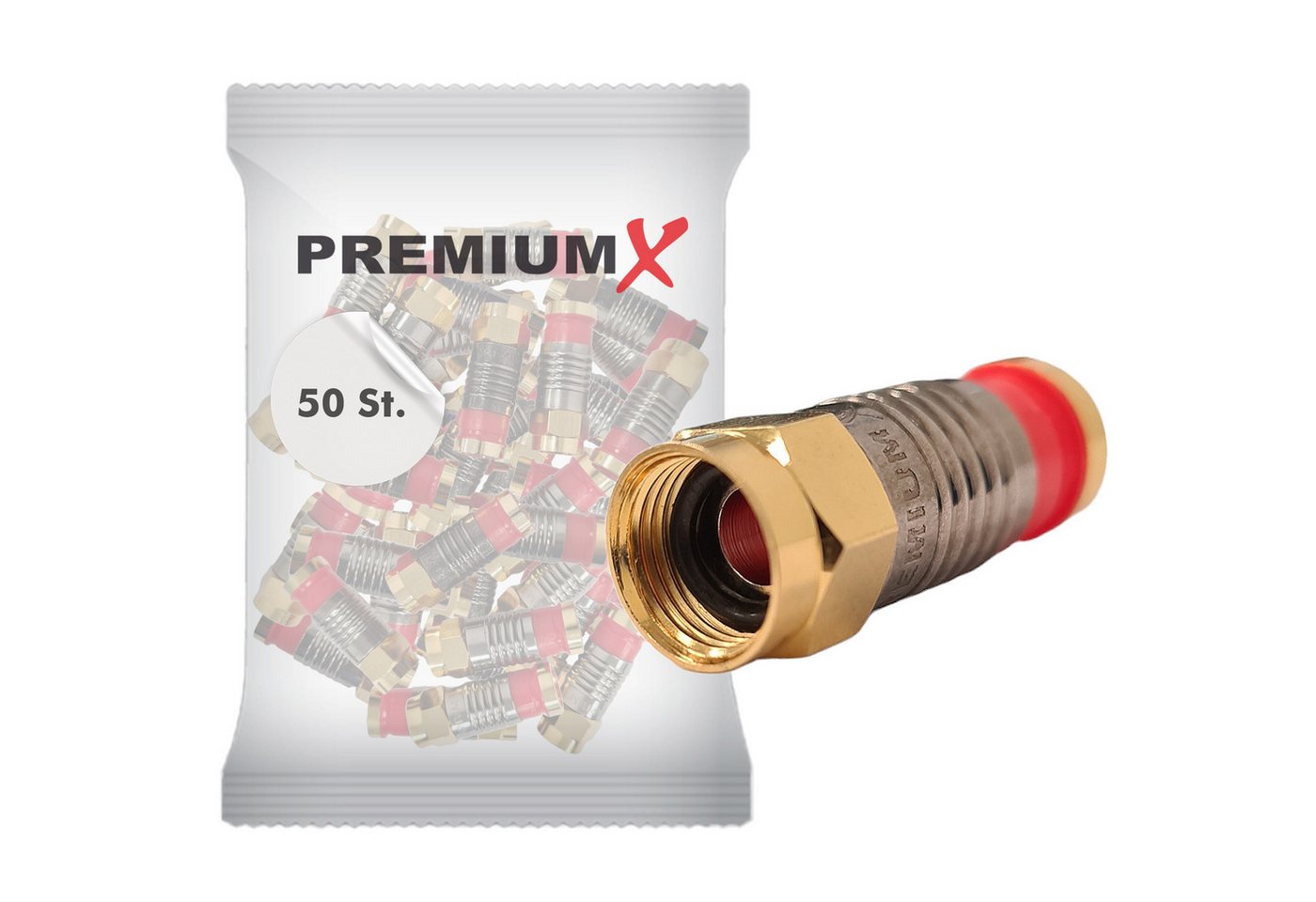 PremiumX 50x Kompressionsstecker XCon G5 F-Kompressionstecker 7 bis 7,5mm SAT-Kabel PremiumX 50x Kompressionsstecker XCon G5 F-Kompressionstecker 7 bis 7,5mm SAT-Kabel von PremiumX