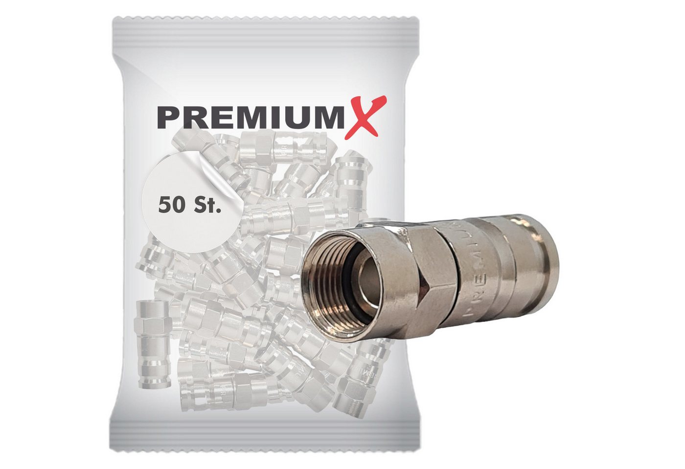 PremiumX 50x Kompressionsstecker XCon S6 F-Kompressionsstecker 7 bis 7,5mm SAT-Kabel PremiumX 50x Kompressionsstecker XCon S6 F-Kompressionsstecker 7 bis 7,5mm SAT-Kabel von PremiumX