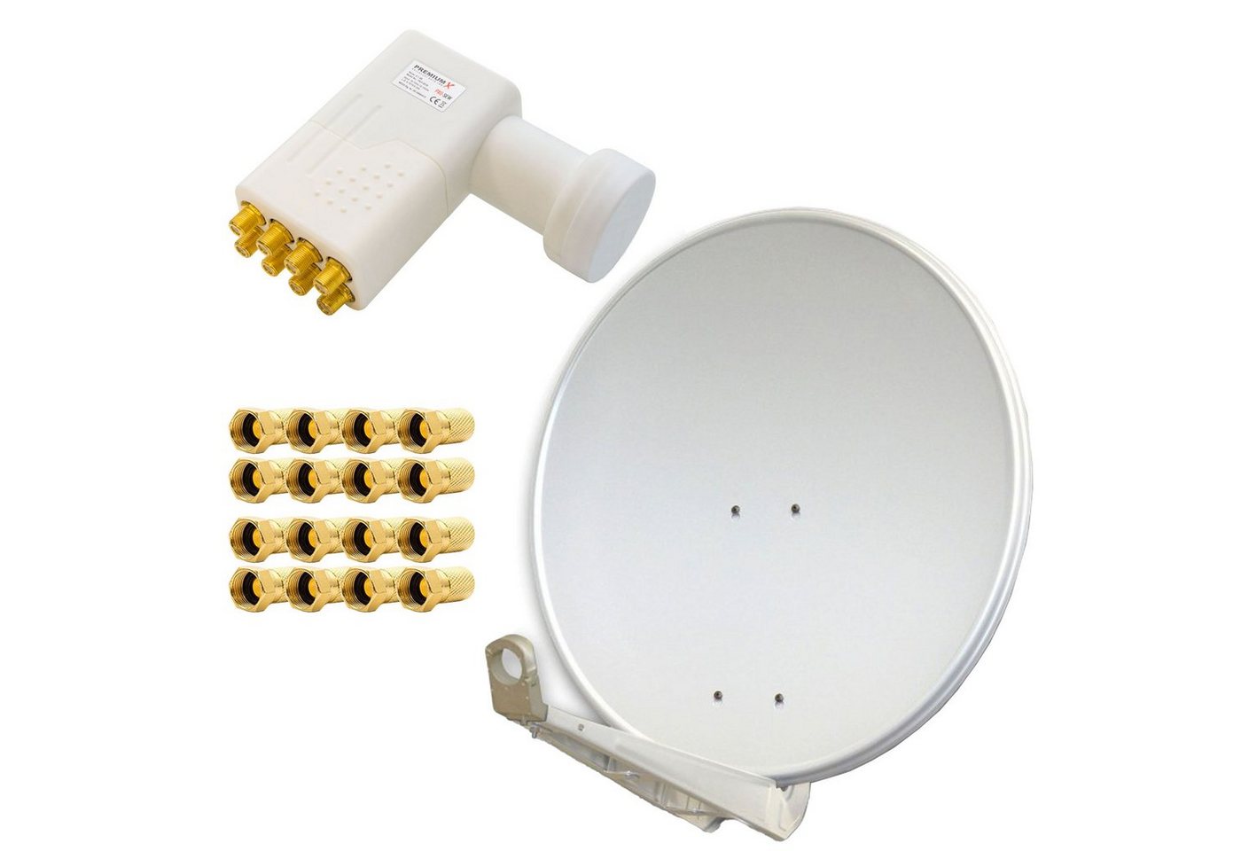 PremiumX Antenne DELUXE80 Alu 80cm Hellgrau + LNB Octo + 16 F-Stecker SAT-Antenne von PremiumX