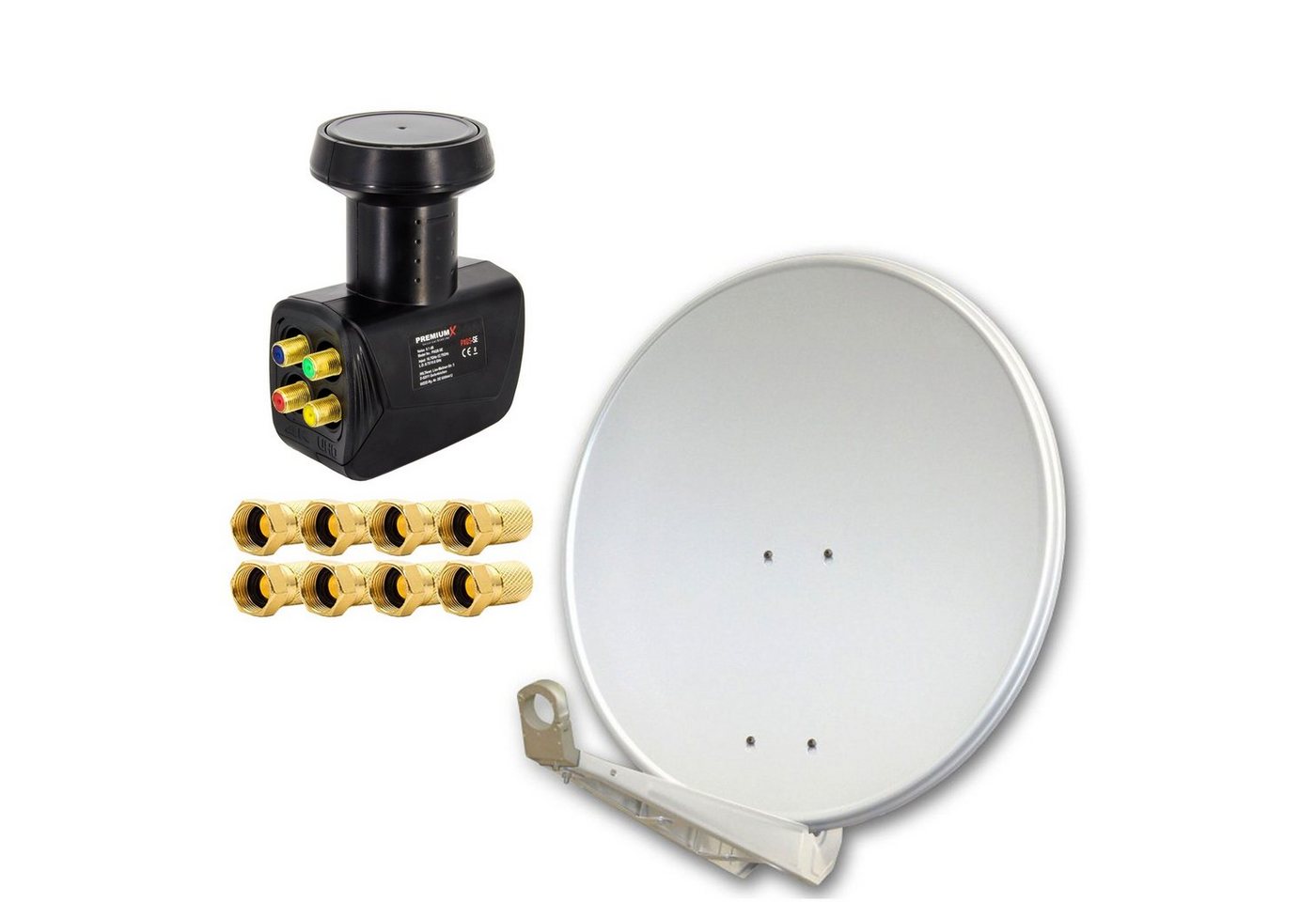 PremiumX Antenne DELUXE80 Alu 80cm Hellgrau + LNB Quad + 8 x 7mm F-Stecker SAT-Antenne PremiumX Antenne DELUXE80 Alu 80cm Hellgrau + LNB Quad + 8 x 7mm F-Stecker SAT-Antenne von PremiumX