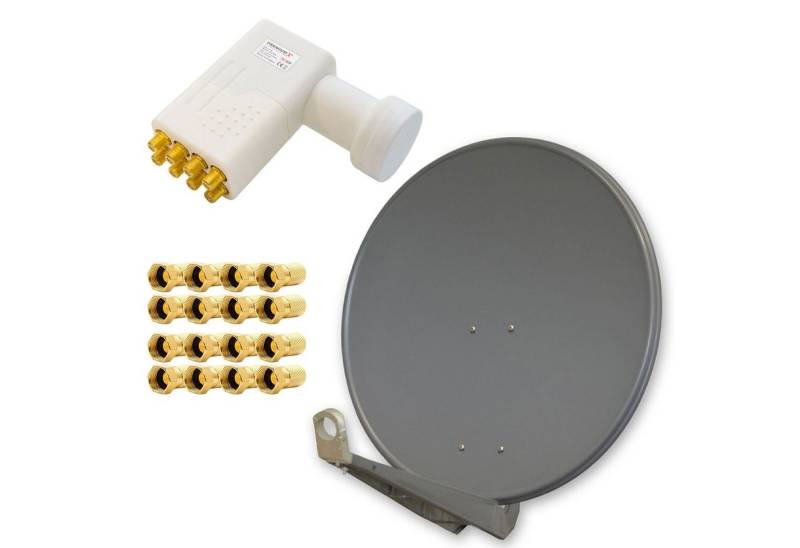 PremiumX Antenne DELUXE85 Alu 85cm Anthrazit + LNB Octo + 16 F-Stecker SAT-Antenne von PremiumX