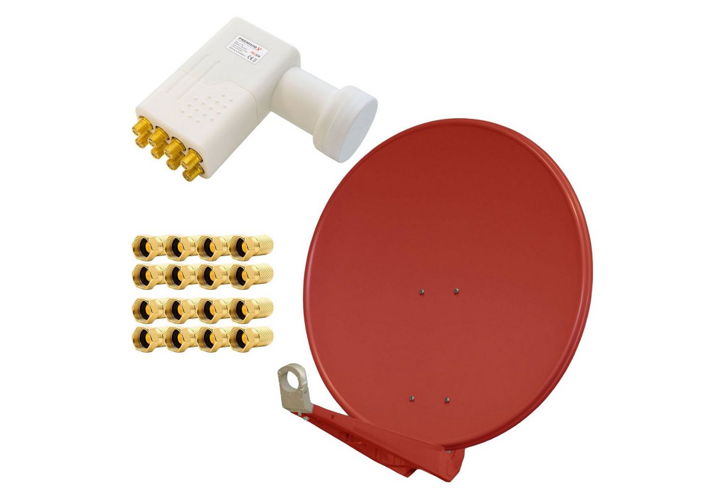 PremiumX Antenne DELUXE85 Alu 85cm Ziegelrot + LNB Octo + 16 F-Stecker SAT-Antenne von PremiumX