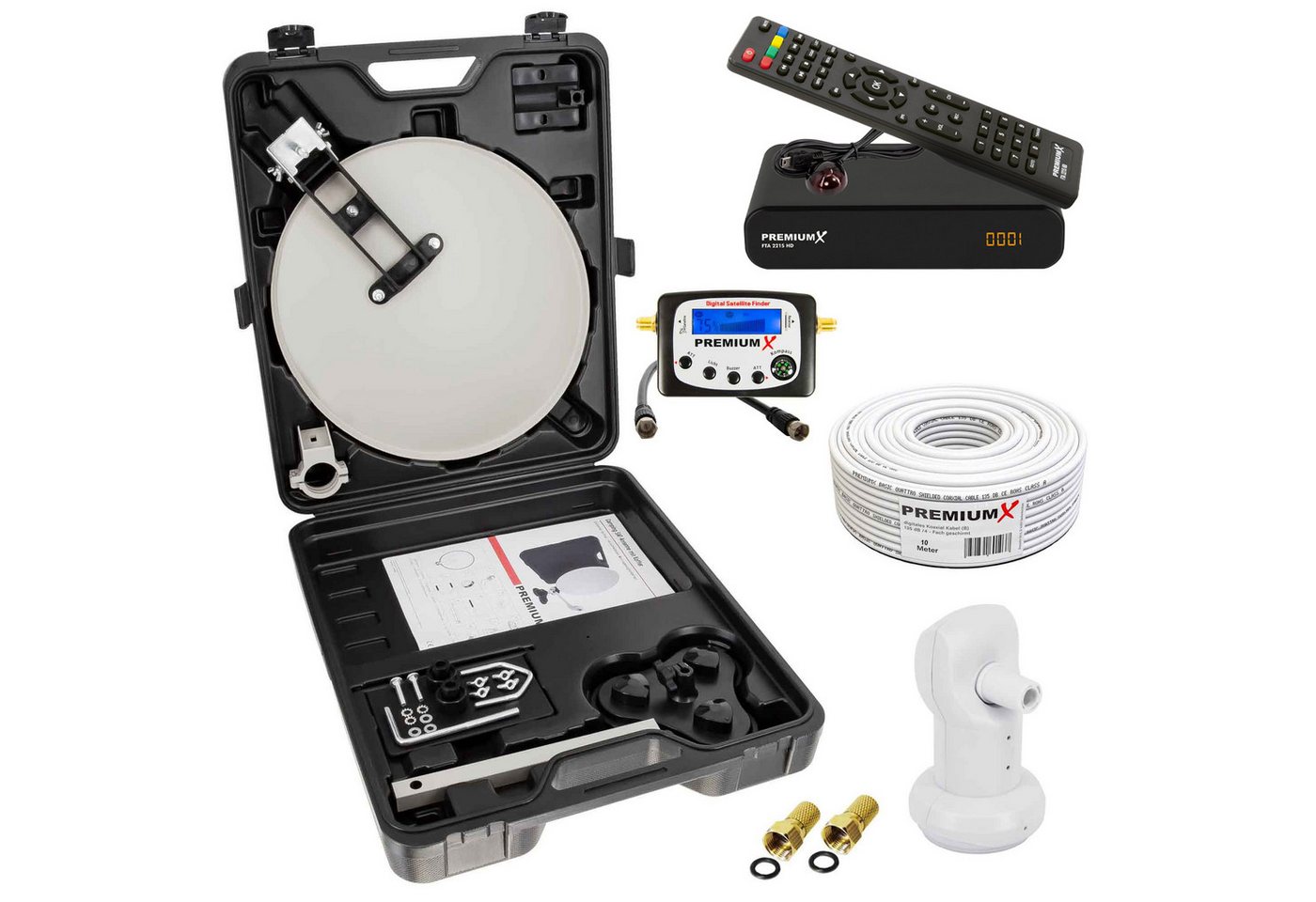 PremiumX Camping SAT Anlage Receiver SatFinder Single LNB 10m Kabel Stecker SAT-Antenne PremiumX Camping SAT Anlage Receiver SatFinder Single LNB 10m Kabel Stecker SAT-Antenne von PremiumX
