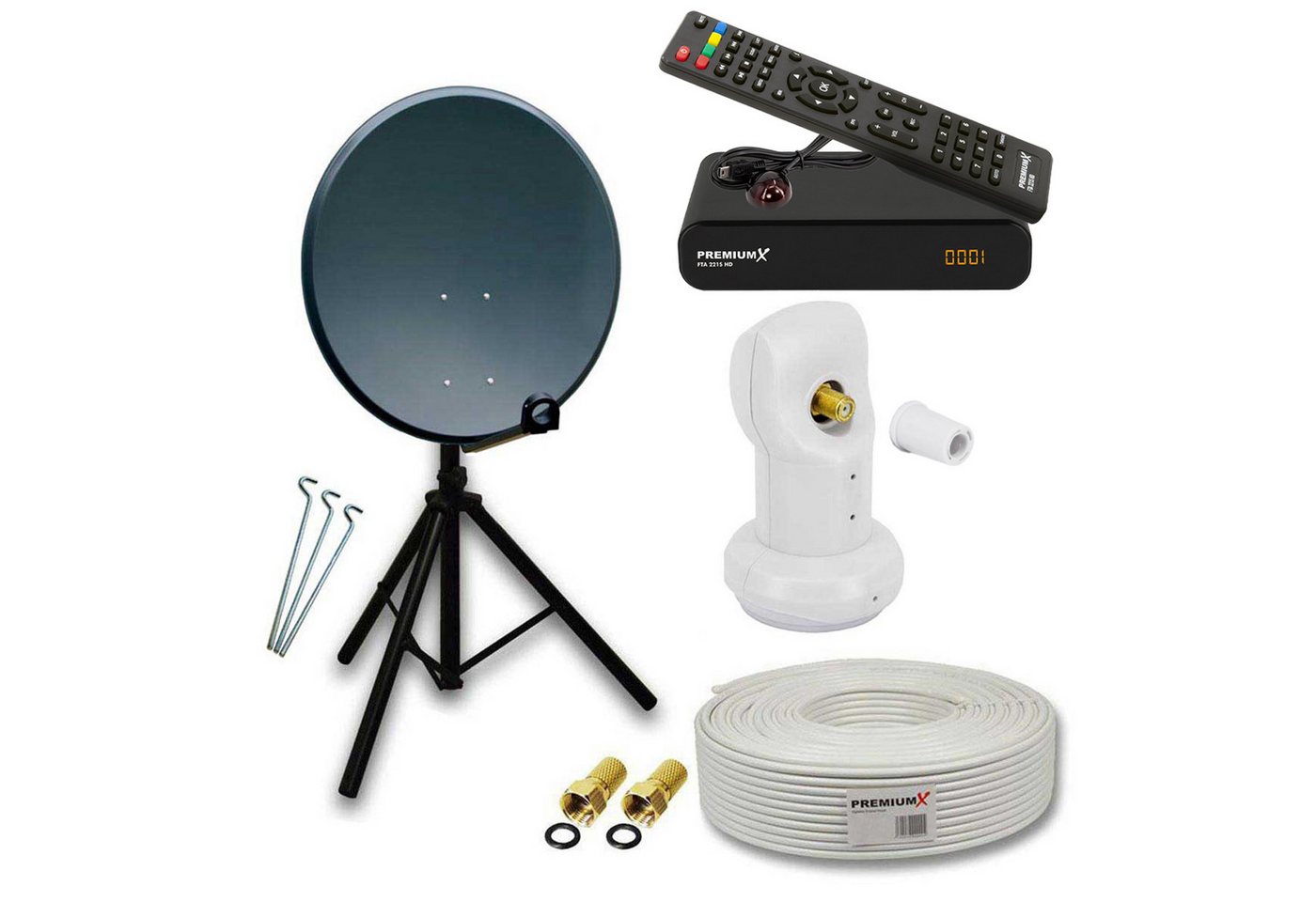PremiumX Camping Satelliten-Komplettanlage 60cm LNB Dreibein Sat Receiver SAT-Antenne von PremiumX