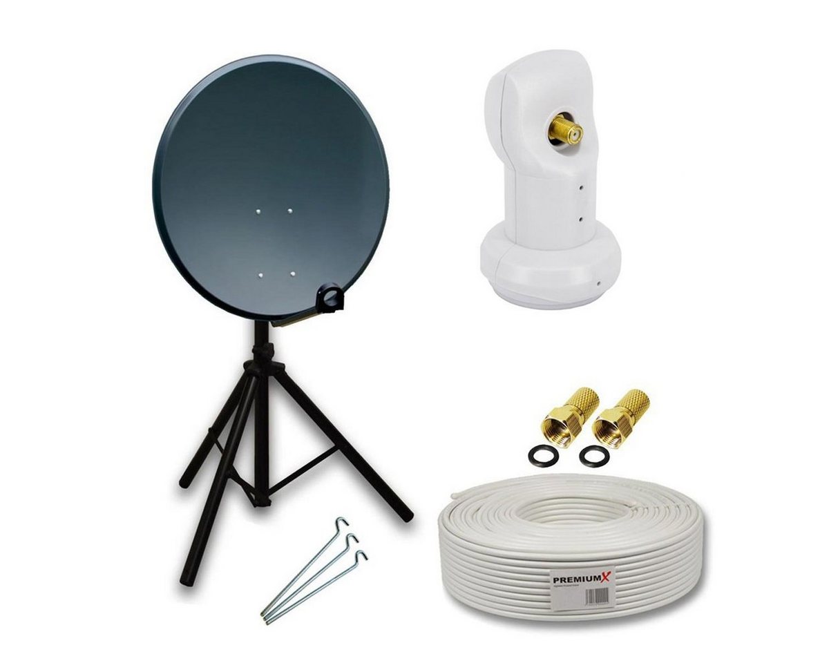 PremiumX Camping Satelliten-Komplettanlage 80cm Alu LNB Kabel F-Stecker Stativ SAT-Antenne von PremiumX