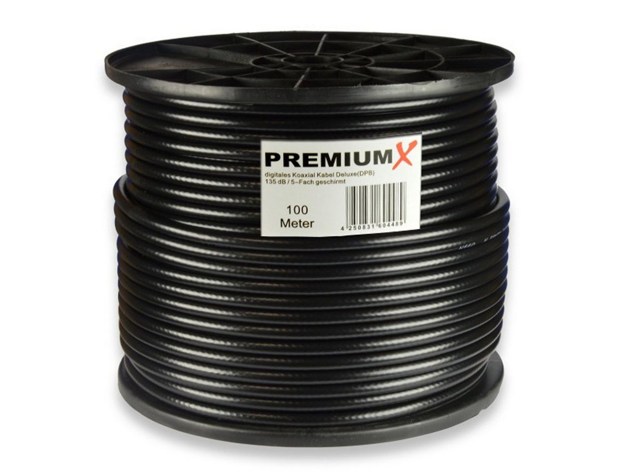 PremiumX DELUXE PRO 100m Koaxial Kabel SCHWARZ 135 dB 5-Fach geschirmt TV-Kabel von PremiumX