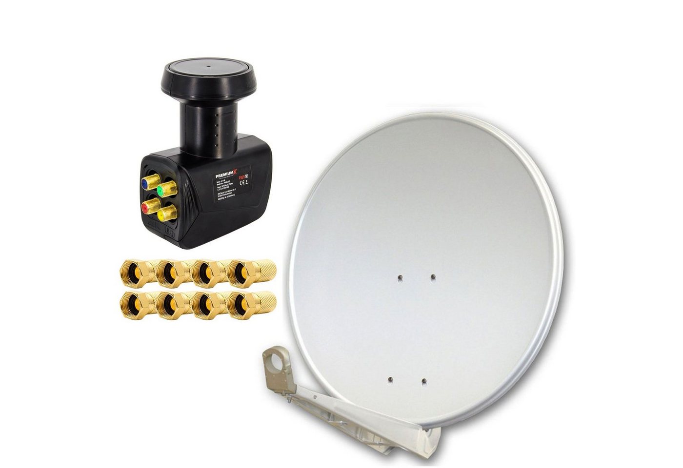 PremiumX DELUXE SAT Anlage 85cm ALU Hellgrau Quad LNB 8x F-Stecker SAT-Antenne PremiumX DELUXE SAT Anlage 85cm ALU Hellgrau Quad LNB 8x F-Stecker SAT-Antenne von PremiumX