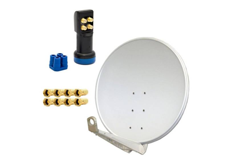 PremiumX DELUXE SAT Anlage bis 4 TV Receiver 100cm Alu Hellgrau LED Quad LNB SAT-Antenne von PremiumX