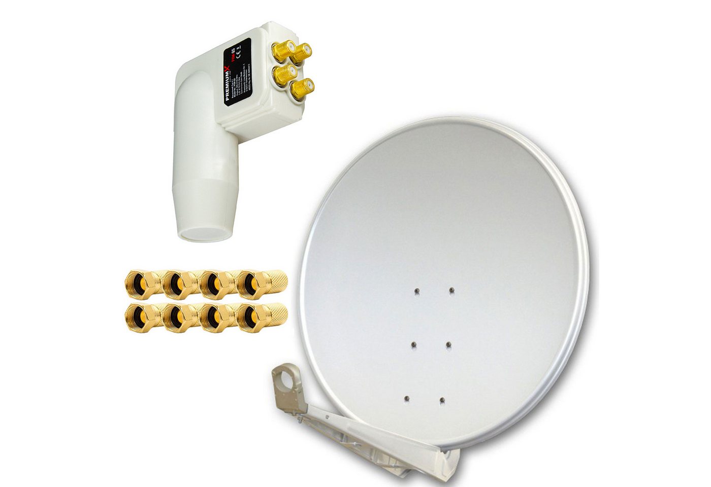 PremiumX DELUXE SAT Anlage für 4 Teilnehmer 100cm ALU Hellgrau Quad LNB SAT-Antenne von PremiumX