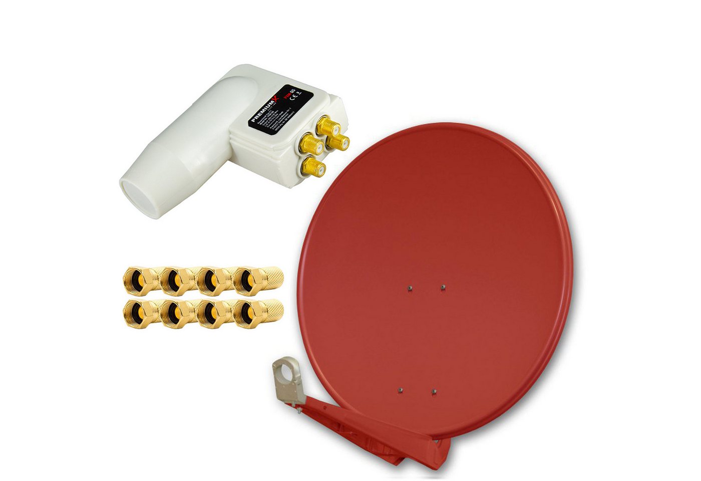PremiumX DELUXE80 Alu Ziegelrot 80cm Antenne + LNB Quad + 8x F-Stecker SAT-Antenne PremiumX DELUXE80 Alu Ziegelrot 80cm Antenne + LNB Quad + 8x F-Stecker SAT-Antenne von PremiumX