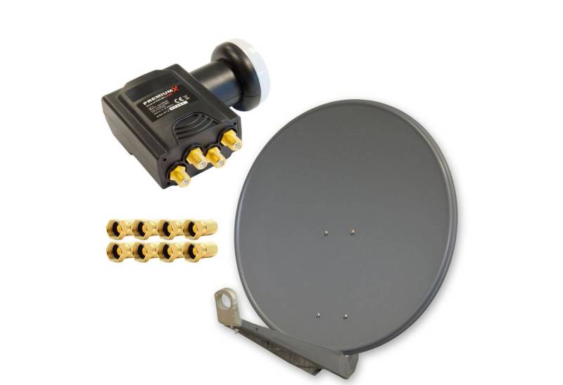 PremiumX DELUXE80 Satellitenanlage für 4 Teilnehmer 80cm ALU Anthrazit Quad LNB SAT-Antenne von PremiumX