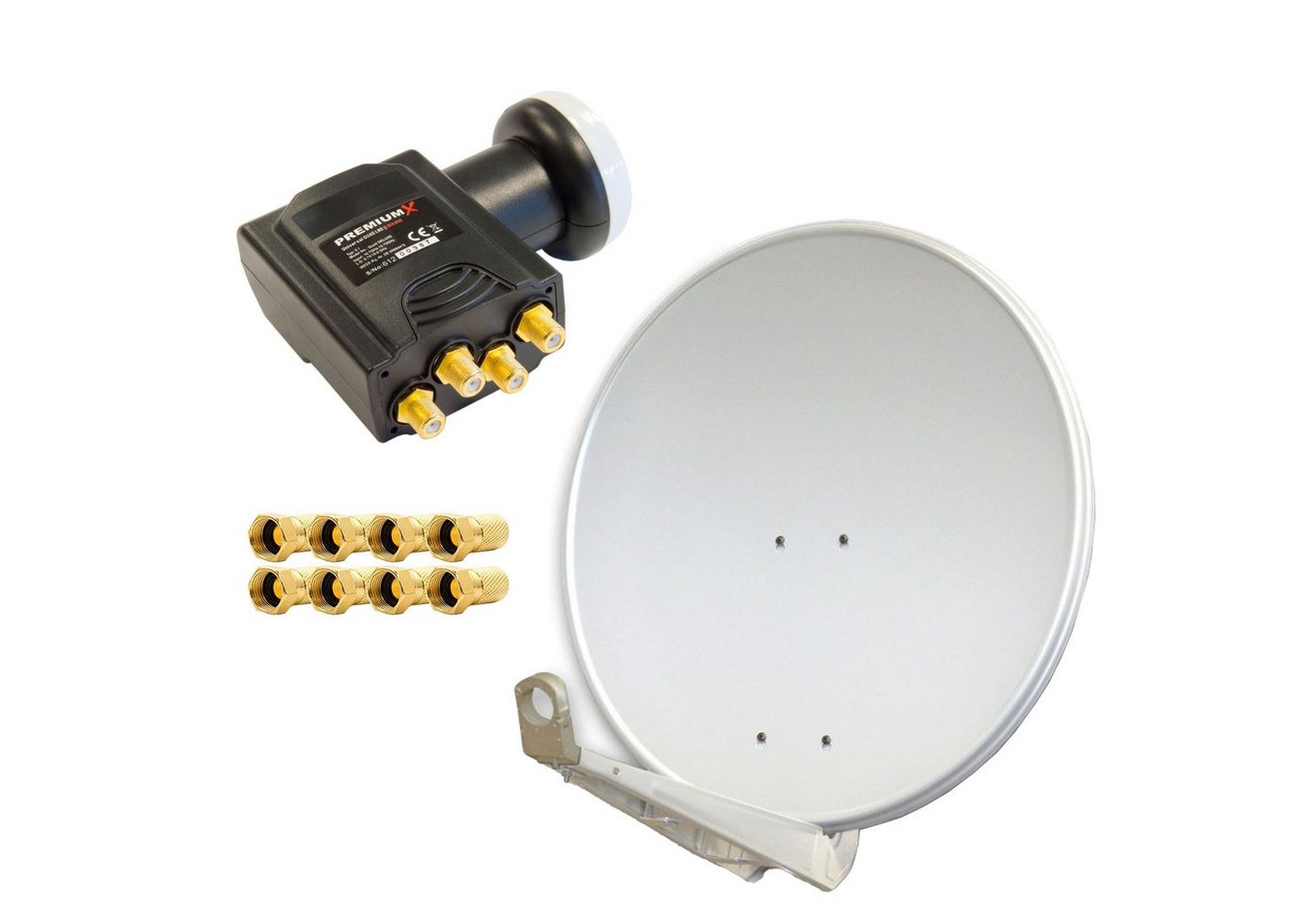 PremiumX DELUXE80 Satellitenanlage für 4 Teilnehmer 80cm ALU Hellgrau Quad LNB SAT-Antenne von PremiumX