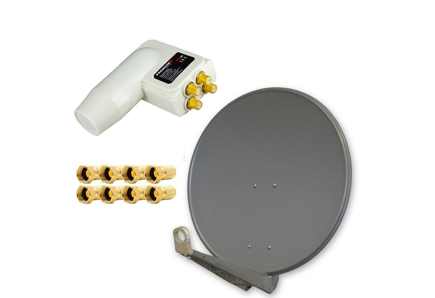 PremiumX DELUXE85 Alu Anthrazit 85cm Antenne + LNB Quad + 8x F-Stecker SAT-Antenne von PremiumX