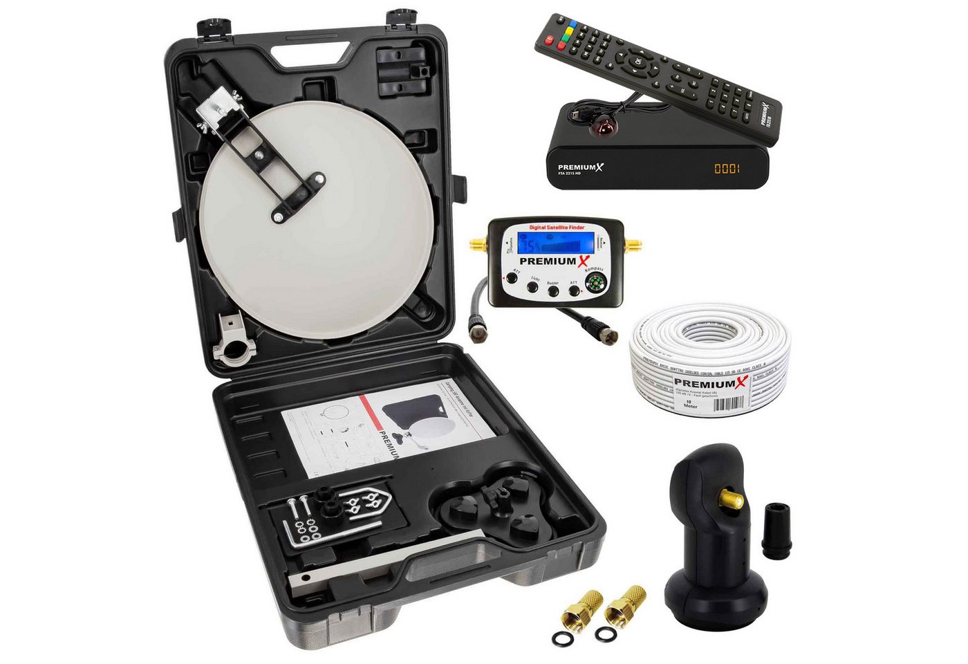 PremiumX Mobile SAT TV Anlage Receiver Satelliten-Finder Single LNB 10m Kabel SAT-Antenne PremiumX Mobile SAT TV Anlage Receiver Satelliten-Finder Single LNB 10m Kabel SAT-Antenne von PremiumX