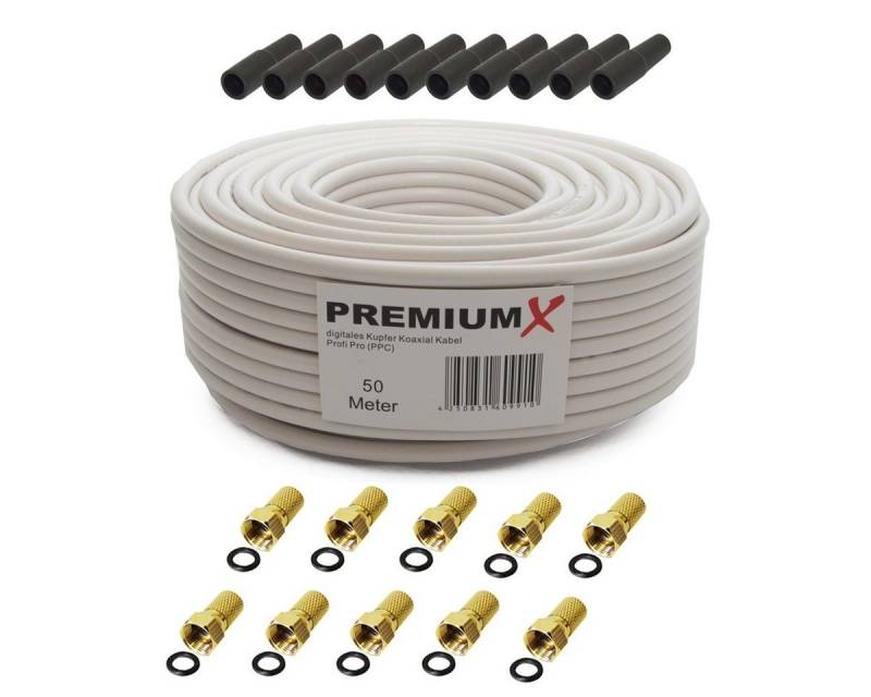 PremiumX PROFI PRO Kupfer Koaxial Kabel 50m Antennenkabel + 10x F-stecker 8 mm SAT-Kabel von PremiumX