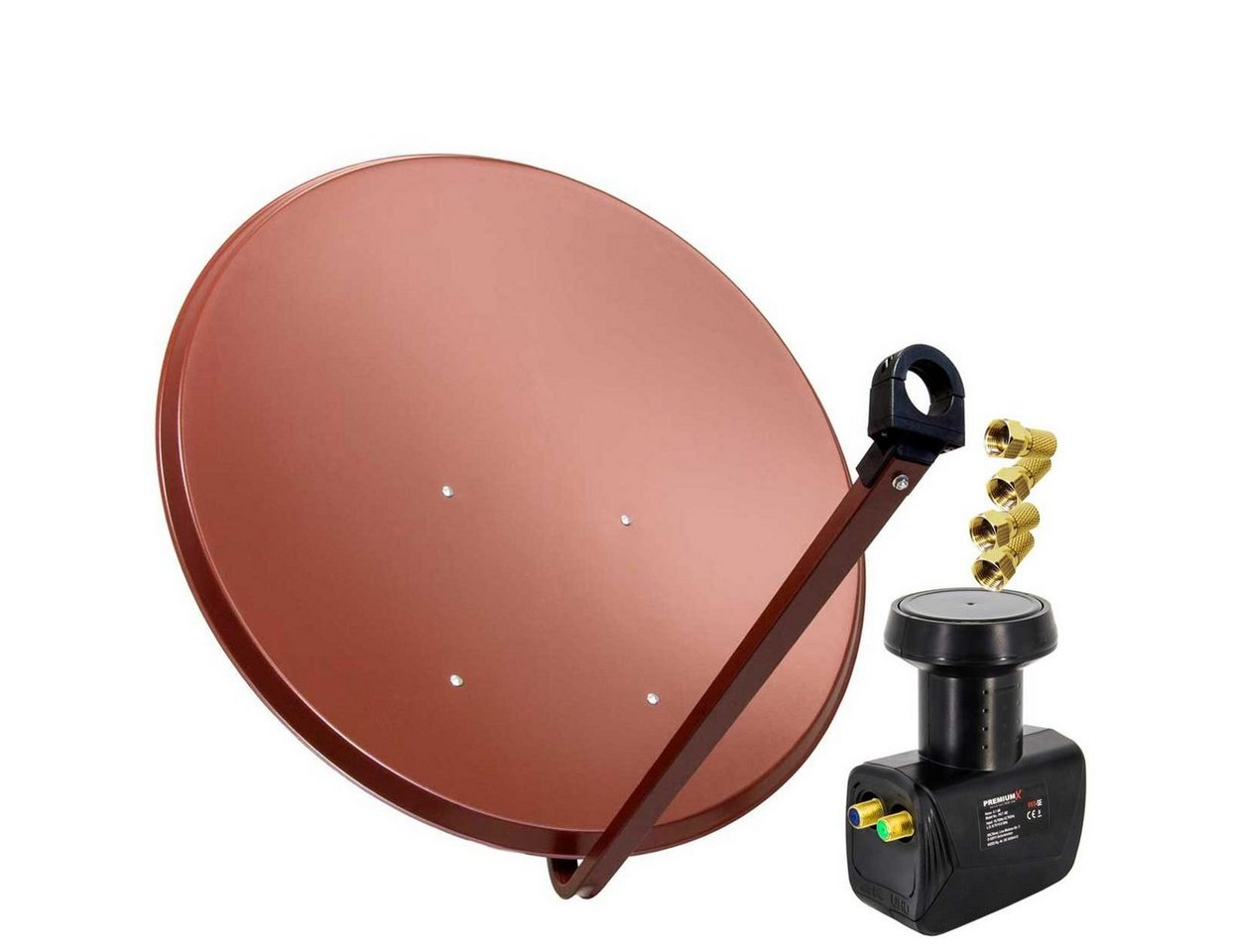 PremiumX SAT Anlage 100cm Antenne Stahl Ziegelrot Twin LNB 4x F-Stecker SAT-Antenne von PremiumX