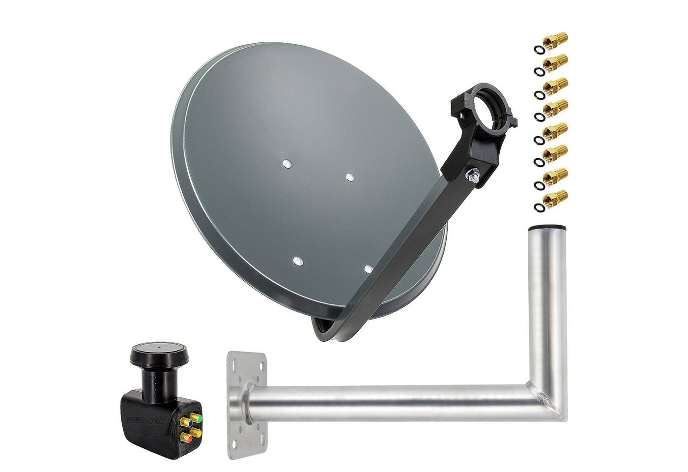 PremiumX SAT Anlage 45cm Anthrazit Antenne Stahl Quad LNB Wandhalter 45cm SAT-Antenne von PremiumX