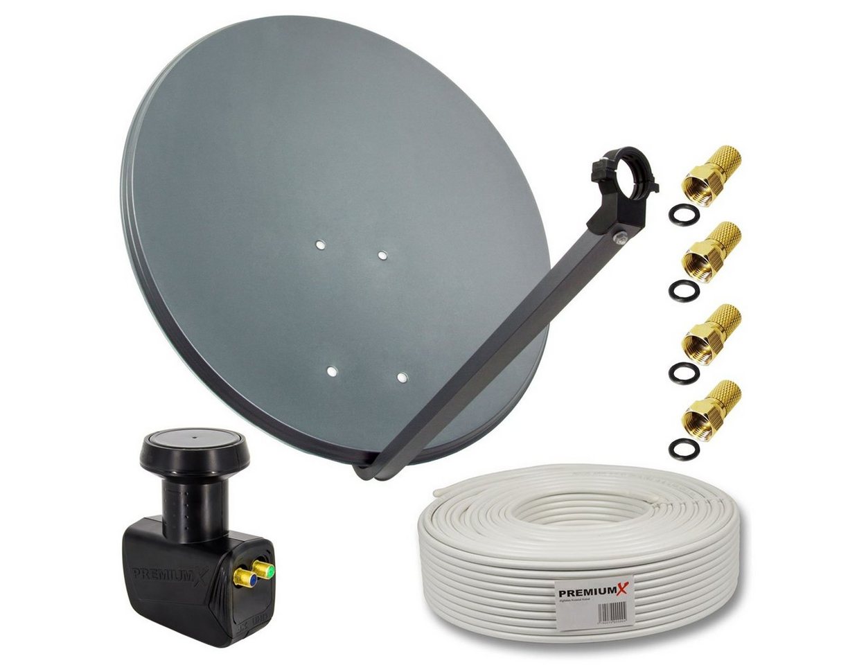 PremiumX SAT Anlage 60cm Antenne Twin LNB 50m Kabel 4x F-Stecker SAT-Antenne von PremiumX