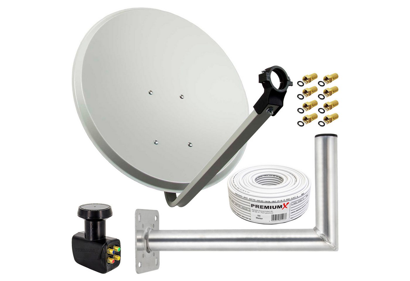 PremiumX SAT Anlage 80cm ALU Antenne Quad LNB 50m Kabel Wandhalter 45cm SAT-Antenne von PremiumX