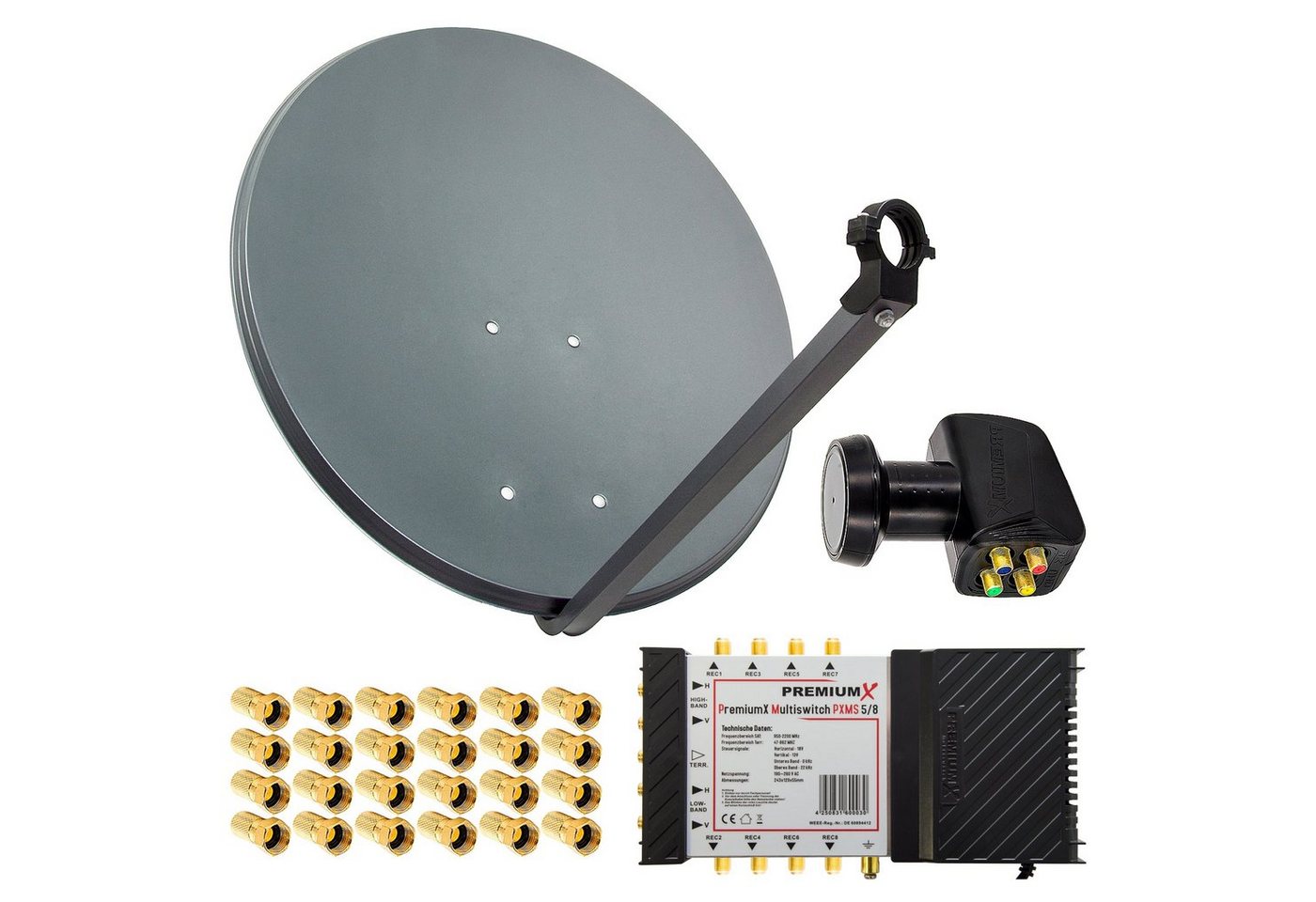 PremiumX SAT Anlage 80cm Antenne Multischalter 5/8 LNB F-Stecker SAT-Antenne PremiumX SAT Anlage 80cm Antenne Multischalter 5/8 LNB F-Stecker SAT-Antenne von PremiumX